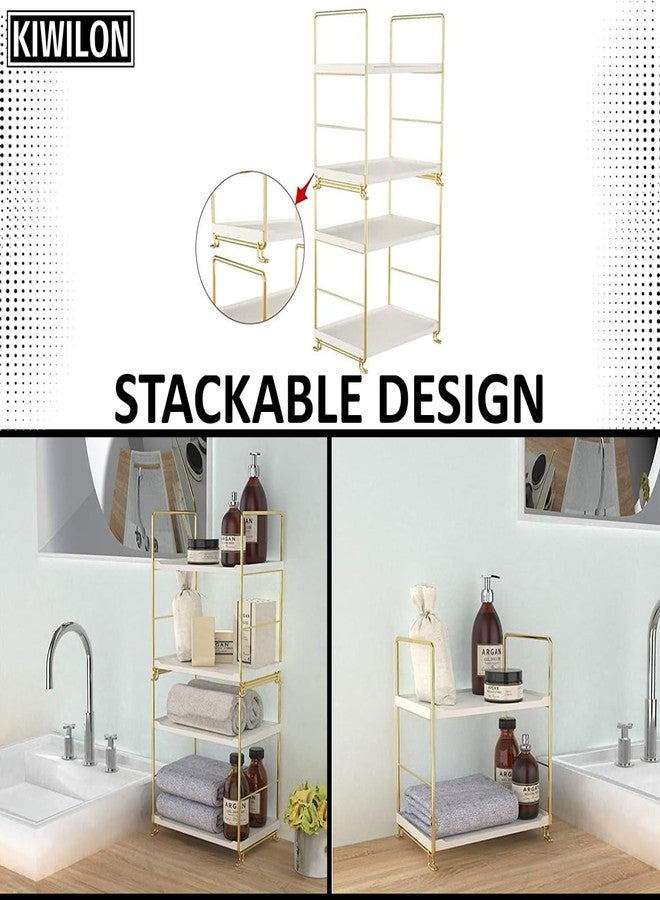 Kiwilon 2 Tier Storage Rack Shelf | Gold Metal Frame with White Trays | Multipurpose Stand for Kitchen | Office Table & Study Desk - Image 5